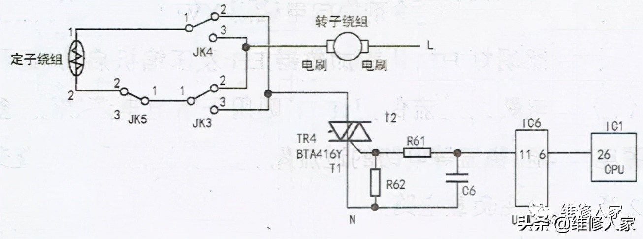 滾筒洗衣機串激式電機控制電路原理與常見故障檢修